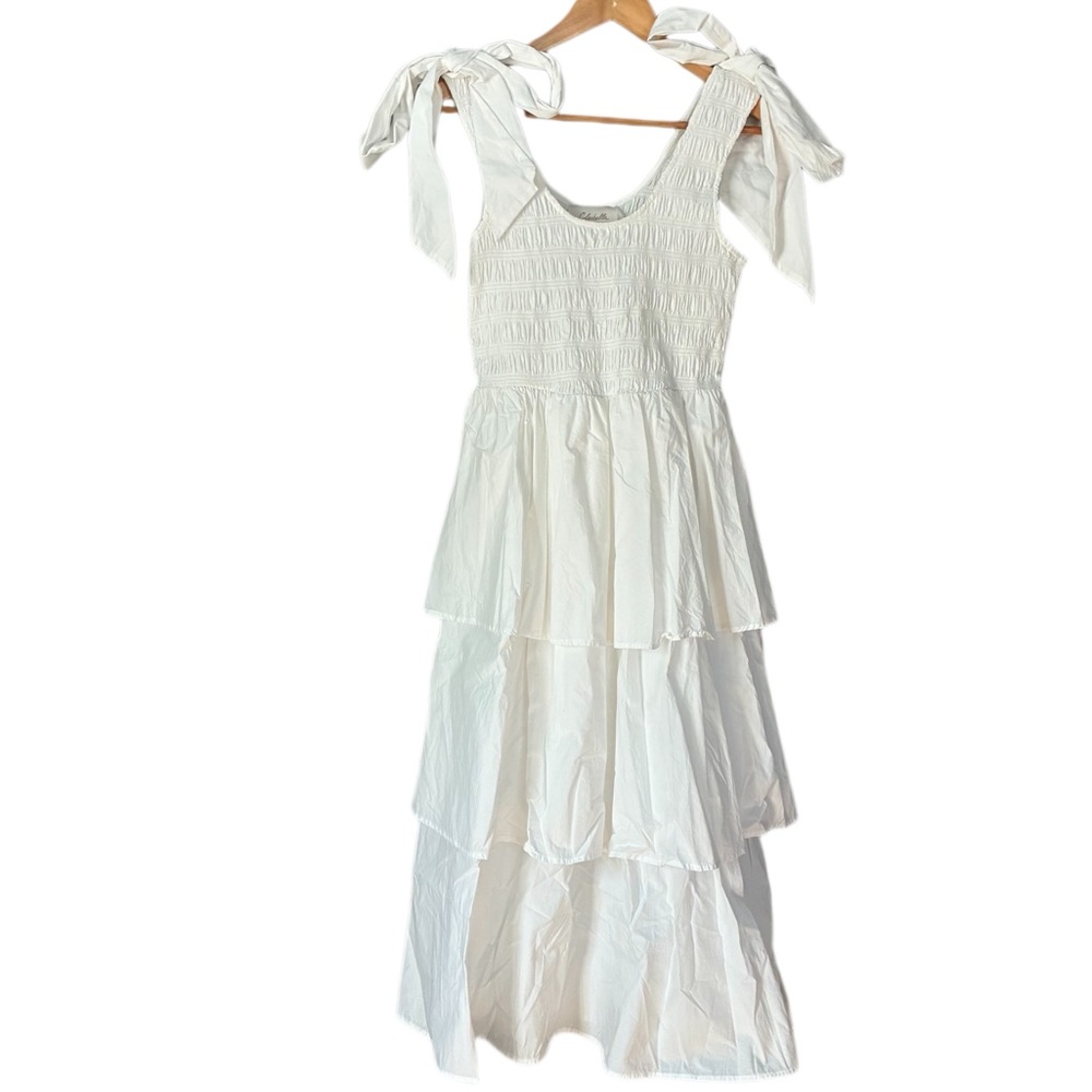 CLEOBELLA Kaiya Ruffle Tea Dress Smocked White Tiered Bow Coquette Cottagecore S - Picture 4 of 14